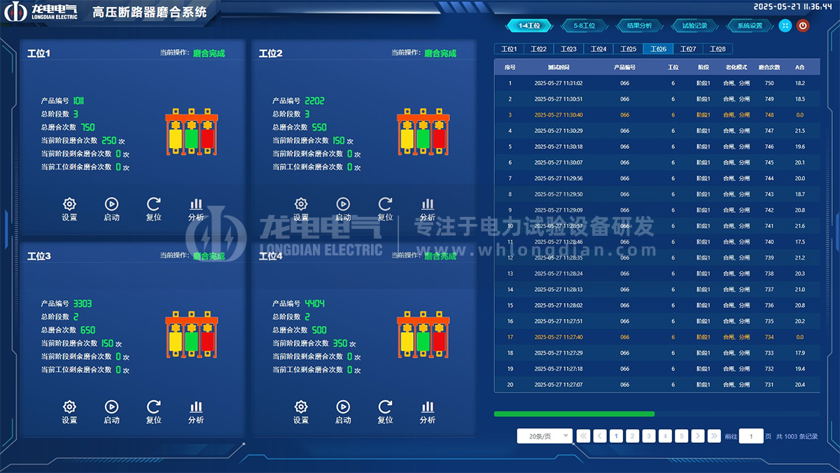 高壓開關(guān)磨合測試臺(tái)-軟件界面